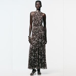 Zara Floral Halter Neck Long Dress With Tie Brown 5039/143/700